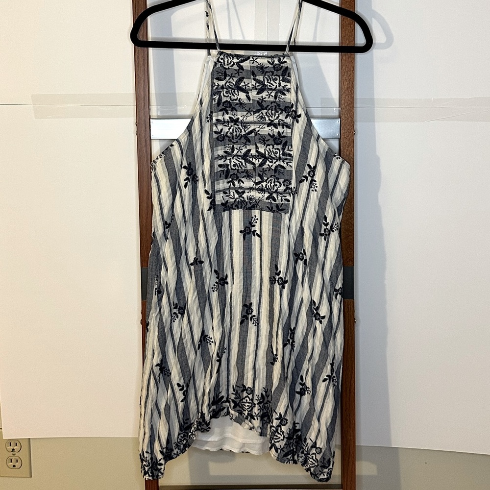 Spaghetti Strap Style Shift Dress with Embroidered Front